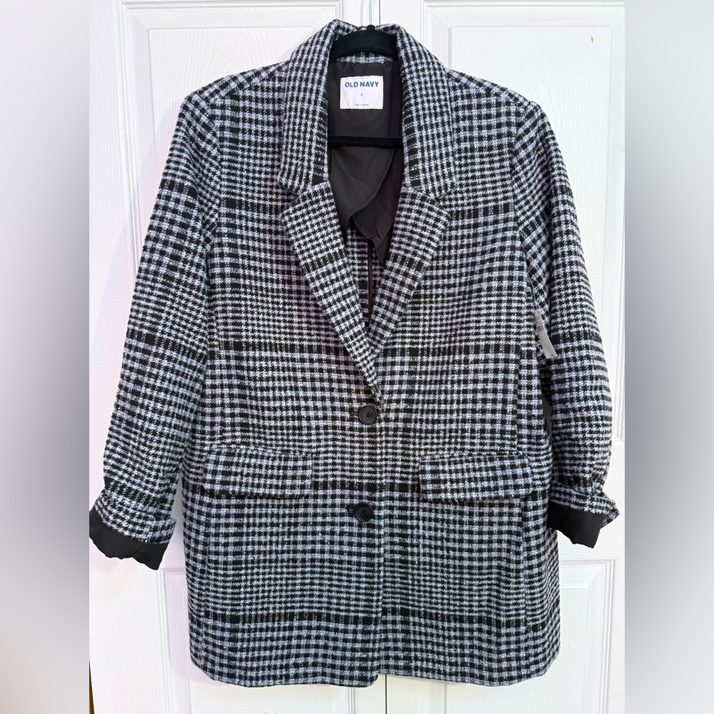 Old Navy Black, White, Blue Checkered Blazer/Coat